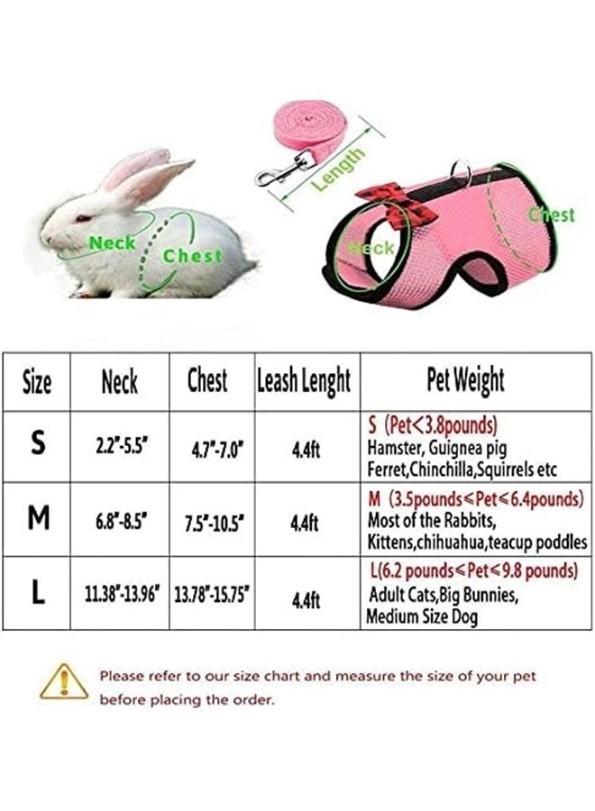 4pcs Multipurpose Rabbits Hamster Vest Harness with Leash Bunny Mesh Chest Strap Harnesses   Small Animals (L) - Image 2
