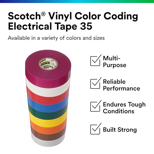3M 35-Blue-3/4x66FT Scotch #35 Electrical Tape 10836-BA-10, 3/4 inch by 66 Foot by 0.007 inch, Blue - Image 2