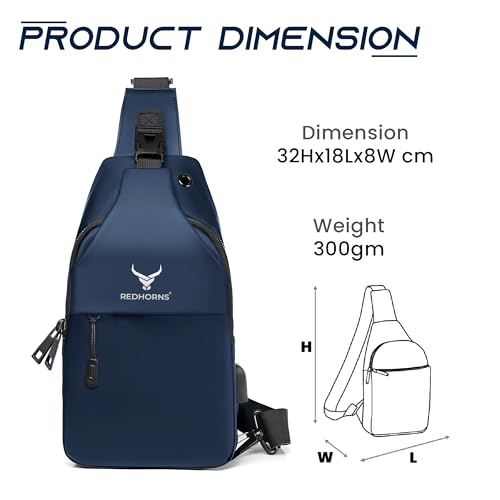 REDHORNS Waterproof Crossbody Chest Bag for Men and Women Fashion Sling Bag With Adjustable Shoulder Strap, Multipurpose Cross Body Backpack with 4 Pockets, USB Charging Port and Earphone Hole (Blue) - Image 3