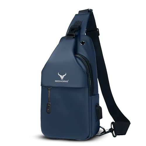 REDHORNS Waterproof Crossbody Chest Bag for Men and Women Fashion Sling Bag With Adjustable Shoulder Strap, Multipurpose Cross Body Backpack with 4 Pockets, USB Charging Port and Earphone Hole (Blue) - Image 1