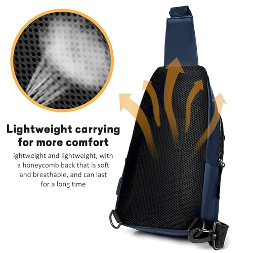 REDHORNS Waterproof Crossbody Chest Bag for Men and Women Fashion Sling Bag With Adjustable Shoulder Strap, Multipurpose Cross Body Backpack with 4 Pockets, USB Charging Port and Earphone Hole (Blue) - Image 5