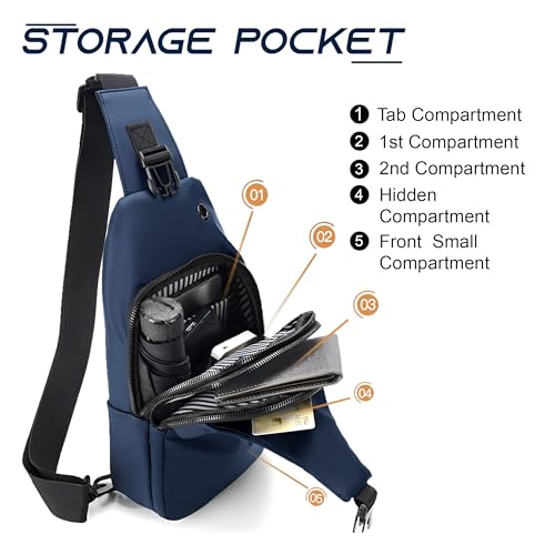 REDHORNS Waterproof Crossbody Chest Bag for Men and Women Fashion Sling Bag With Adjustable Shoulder Strap, Multipurpose Cross Body Backpack with 4 Pockets, USB Charging Port and Earphone Hole (Blue) - Image 4