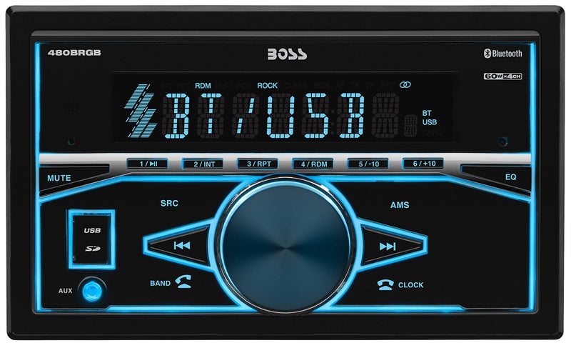 BOSS Audio Systems 480BRGB Car Stereo - Double Din, Bluetooth, No CD DVD Player, AM/FM Radio Receiver, USB, AUX In, Multicolor Illumination - Image 1