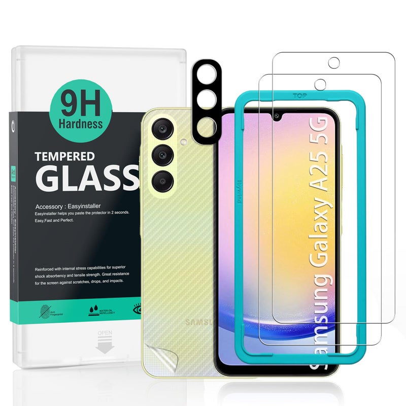 Ibywind 2 Pack Screen Protector For Samsung Galaxy A25 5G 659H Hardness Tempered GlassWith 1Pc Camera Lens Protector1Pc Back Carbon Fiber FilmEasy to Install - Image 2