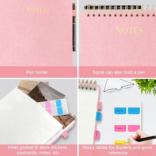 Mousbull Aesthetic Top Spiral Notebook, A4 Large Linen Hardcover Top Bound Steno Pads, 240 Pages 100gsm Thick Lined Paper Left Handed Notebook Journal for Work, School, Church Writing - Pink, 8.5" x 11" - Image 5