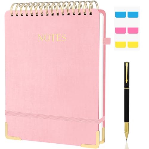 Mousbull Aesthetic Top Spiral Notebook, A4 Large Linen Hardcover Top Bound Steno Pads, 240 Pages 100gsm Thick Lined Paper Left Handed Notebook Journal for Work, School, Church Writing - Pink, 8.5" x 11" - Image 1