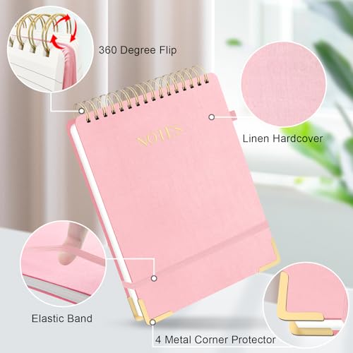 Mousbull Aesthetic Top Spiral Notebook, A4 Large Linen Hardcover Top Bound Steno Pads, 240 Pages 100gsm Thick Lined Paper Left Handed Notebook Journal for Work, School, Church Writing - Pink, 8.5" x 11" - Image 2