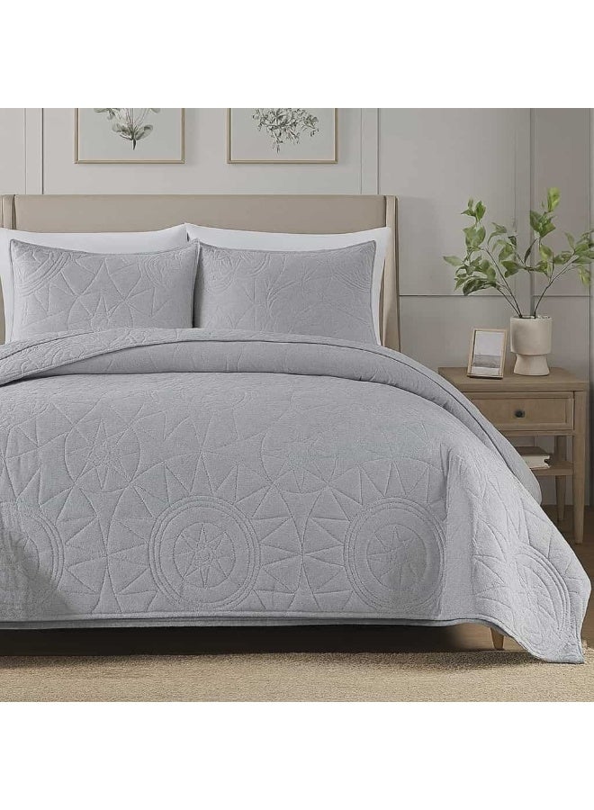 Queen size duvet set, classic geometric pattern with diamond embroidery, lightweight super soft cotton bedding set, suitable for all seasons (Grey - 1 duvet 240*230 and 2 pillowcases 60*75)