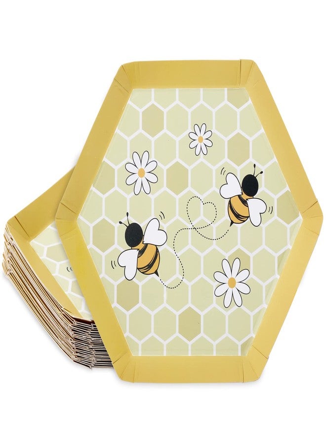 Whaline 24 Pcs Bumble Bee Paper Plates Bee Flower Honeycomb Disposable Plates Yellow Appetizer Dessert Plate for Birthday Spring Summer Party Picnic Supplies Fruit Tableware Decoration - Image 1