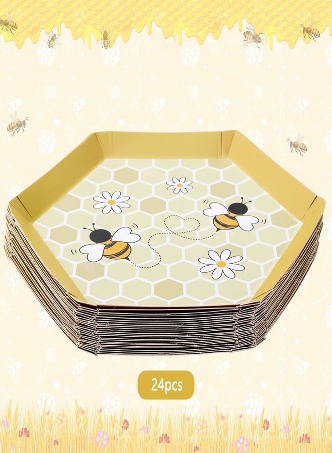 Whaline 24 Pcs Bumble Bee Paper Plates Bee Flower Honeycomb Disposable Plates Yellow Appetizer Dessert Plate for Birthday Spring Summer Party Picnic Supplies Fruit Tableware Decoration - Image 4