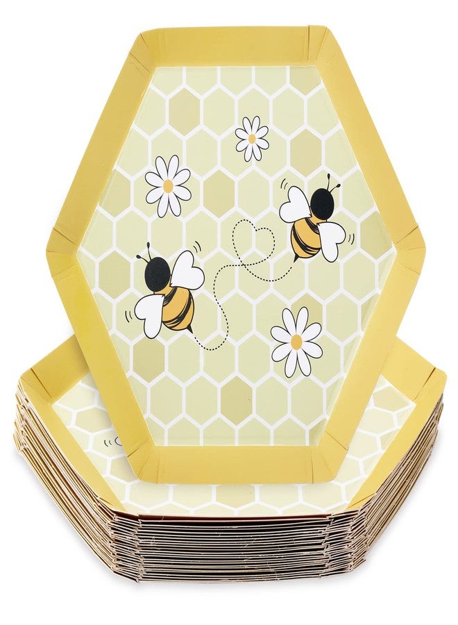 Whaline 24 Pcs Bumble Bee Paper Plates Bee Flower Honeycomb Disposable Plates Yellow Appetizer Dessert Plate for Birthday Spring Summer Party Picnic Supplies Fruit Tableware Decoration - Image 2