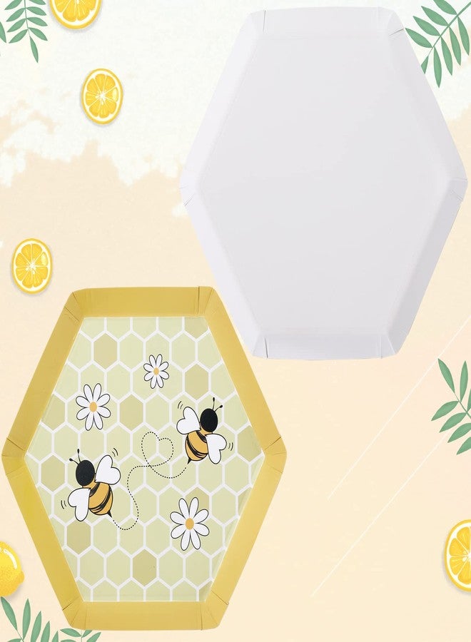 Whaline 24 Pcs Bumble Bee Paper Plates Bee Flower Honeycomb Disposable Plates Yellow Appetizer Dessert Plate for Birthday Spring Summer Party Picnic Supplies Fruit Tableware Decoration - Image 3
