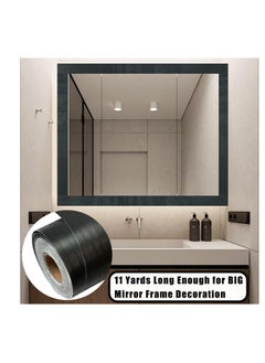 Excefore Mirror Frame Border, Peel and Stick Black Border, Peel and Stick Mirror Frame, Black Wood Grain Wallpaper Border, Removable Waterproof Bathroom Mirror Frame Sticker, Mirror Frame, Black  - Image 3