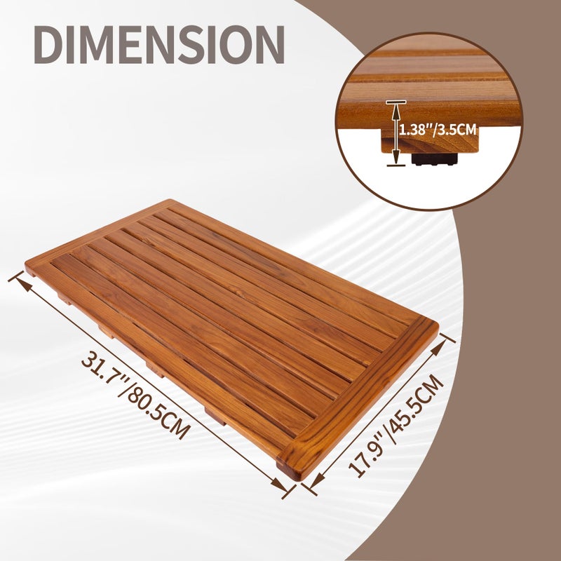Utoplike Teak Bath Mat, Large Wood Shower Mats for Bathroom, 31.7"x17.9" Sturdy Floor Mat for Indoor Spa or Outdoor - Image 3