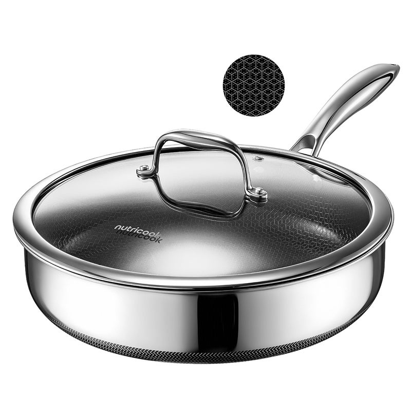 nutricook Eterna Tri-Ply Hybrid 28cm Deep Pan with Lid – Stainless Steel & Ceramic Coating, Metal-Utensil Safe, Oven & Dishwasher-Safe, Induction & All Cooktops Compatible - Image 1
