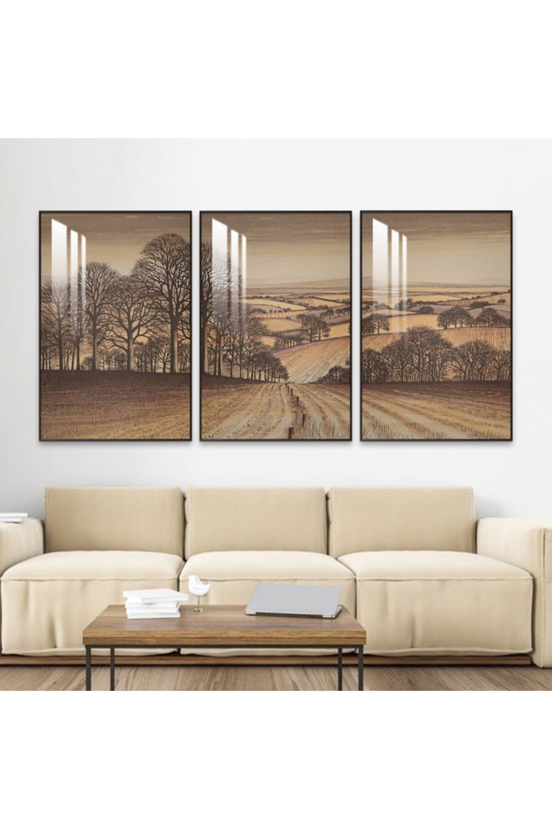 Marktna Three wooden wall painting with a frame and a clear acrylic layer - Image 1