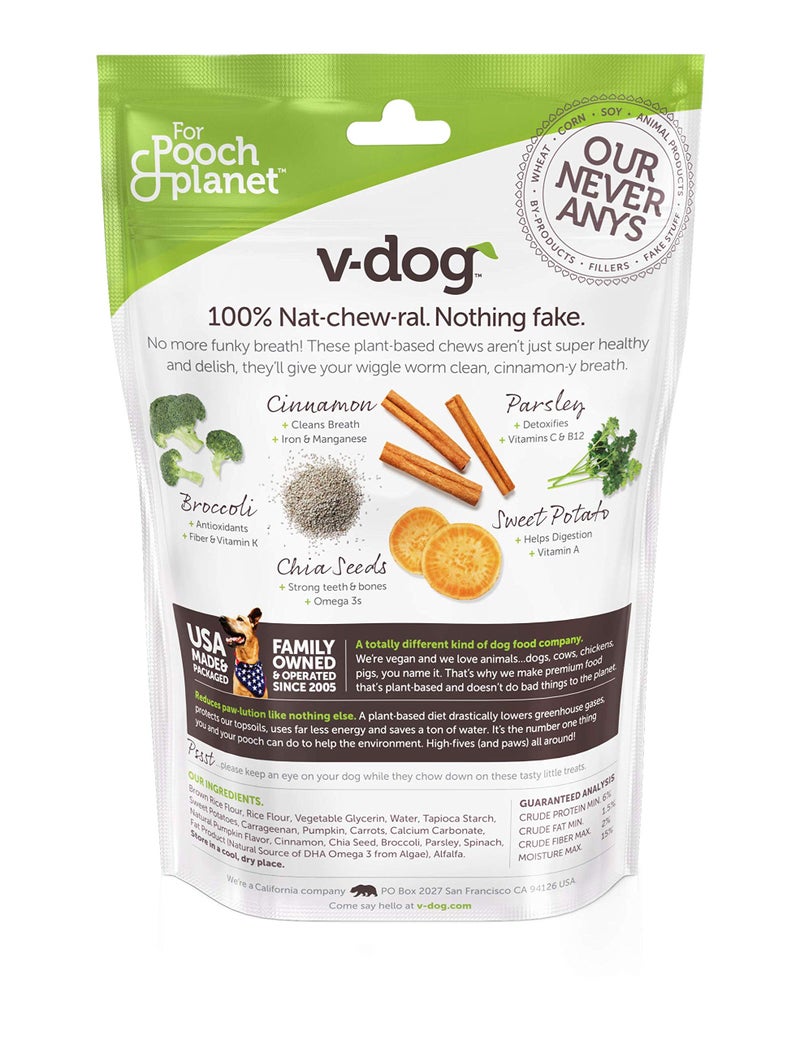 V-dog Dog Treats - Vegan Breathbone Teeth Cleaning Dental Dog Bones - Fresh Breath - 8 Ounces - All Natural - Made in USA - 6 Bones - 4" Long - Easy to Digest - Image 2