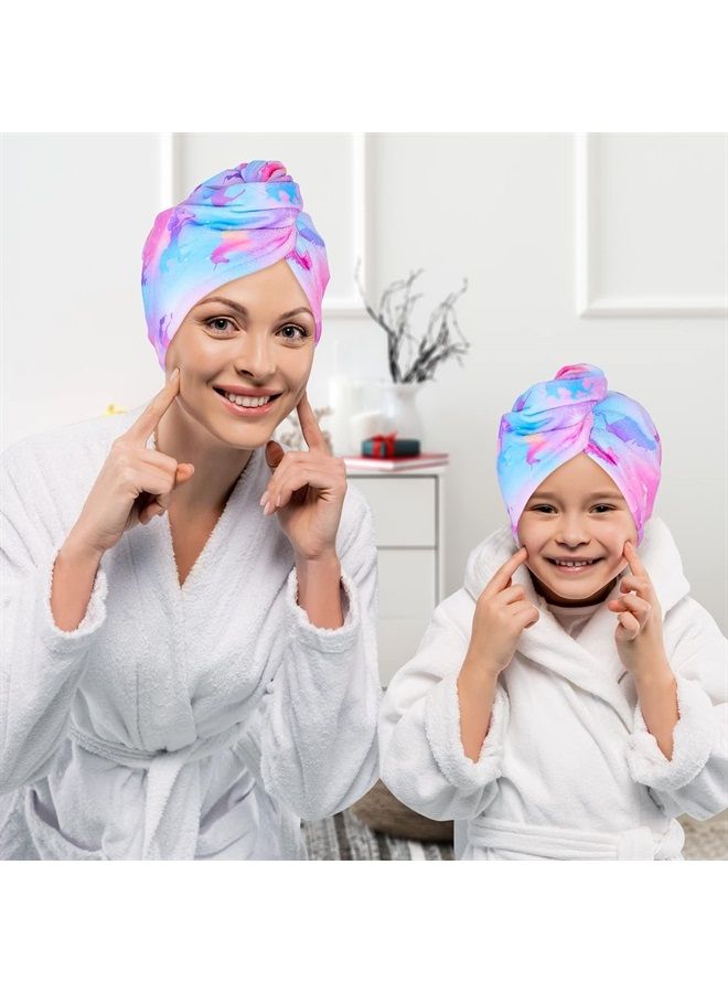 Basumee Microfiber Hair Towel Wrap for Kids 2 Pack Rapid Drying Hair Towel with Button Hair Turbans for Wet Hair Wraps Head Towel Wrap for Women and Girls, Rainbow Unicorn - Image 2