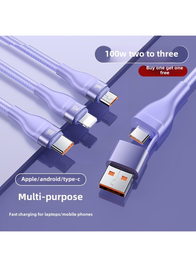 Two-in-one Data Cable Double Typec One-on-two PD100W Double Ctoc Port Fast Charging Car Phone Charging-Color:Buy One Get One Free Purple 1.2m [u/c To C+l+android] 100w Fast Charging Does Not Damage The Machine-others  - Image 1