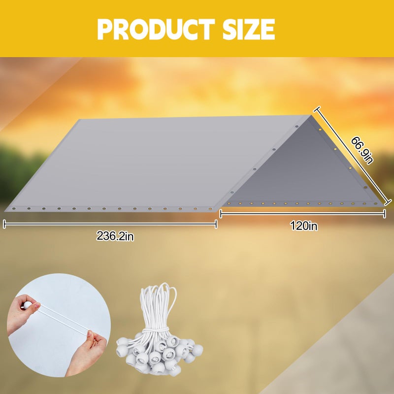 Wesnoy 10 x 20 ft Heavy Duty Canopy Replacement Cover Waterproof Carport Garage Car Shelter Tarp Tent for Car Canopy with 50 Ball Bungees, Only Top Cover, Frame is Not Included - Image 2