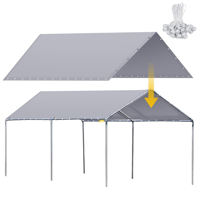 Wesnoy 10 x 20 ft Heavy Duty Canopy Replacement Cover Waterproof Carport Garage Car Shelter Tarp Tent for Car Canopy with 50 Ball Bungees, Only Top Cover, Frame is Not Included - Image 1