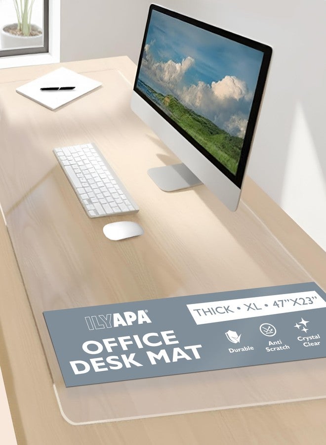 Ilyapa Office Desk Pad, Clear Textured Mat - 47x23 Inch Plastic Clear Desk Protector for Home or Office, Computer Mat Full Mouse Pad (47 x 23 Inch) - Image 1