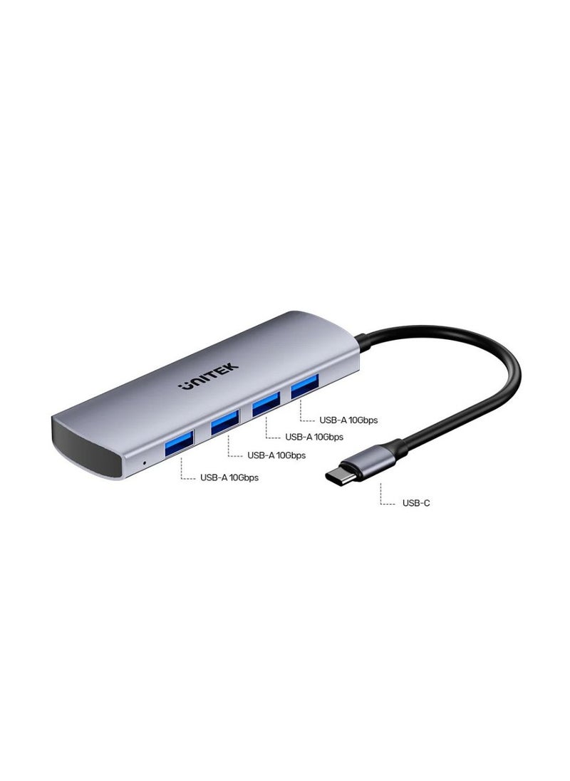 UNITEK - UNITEK uHUB Q4 4-in-1 USB-C Hub with Four USB-A Ports, 10Gbps High-Speed Data Transfer, Compact and Portable Design for Laptops, Tablets, and Smartphones - Image 1