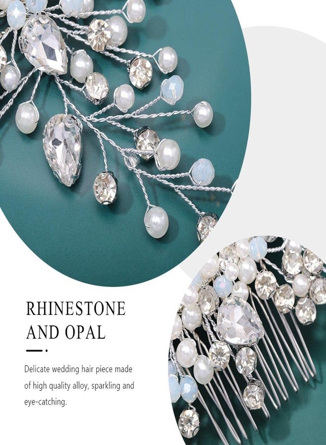 إيز ديلي مشط شعر زفاف كريستالي من إيزدايلي، قطعة شعر فضية مرصعة بأحجار الراين، قطعة شعر لؤلؤية، إكسسوارات شعر للنساء - Image 3