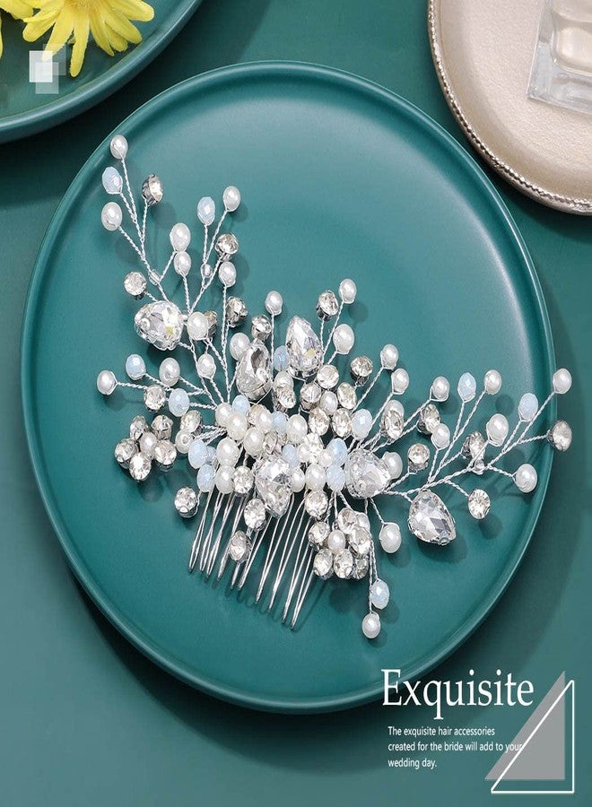 إيز ديلي مشط شعر زفاف كريستالي من إيزدايلي، قطعة شعر فضية مرصعة بأحجار الراين، قطعة شعر لؤلؤية، إكسسوارات شعر للنساء - Image 2