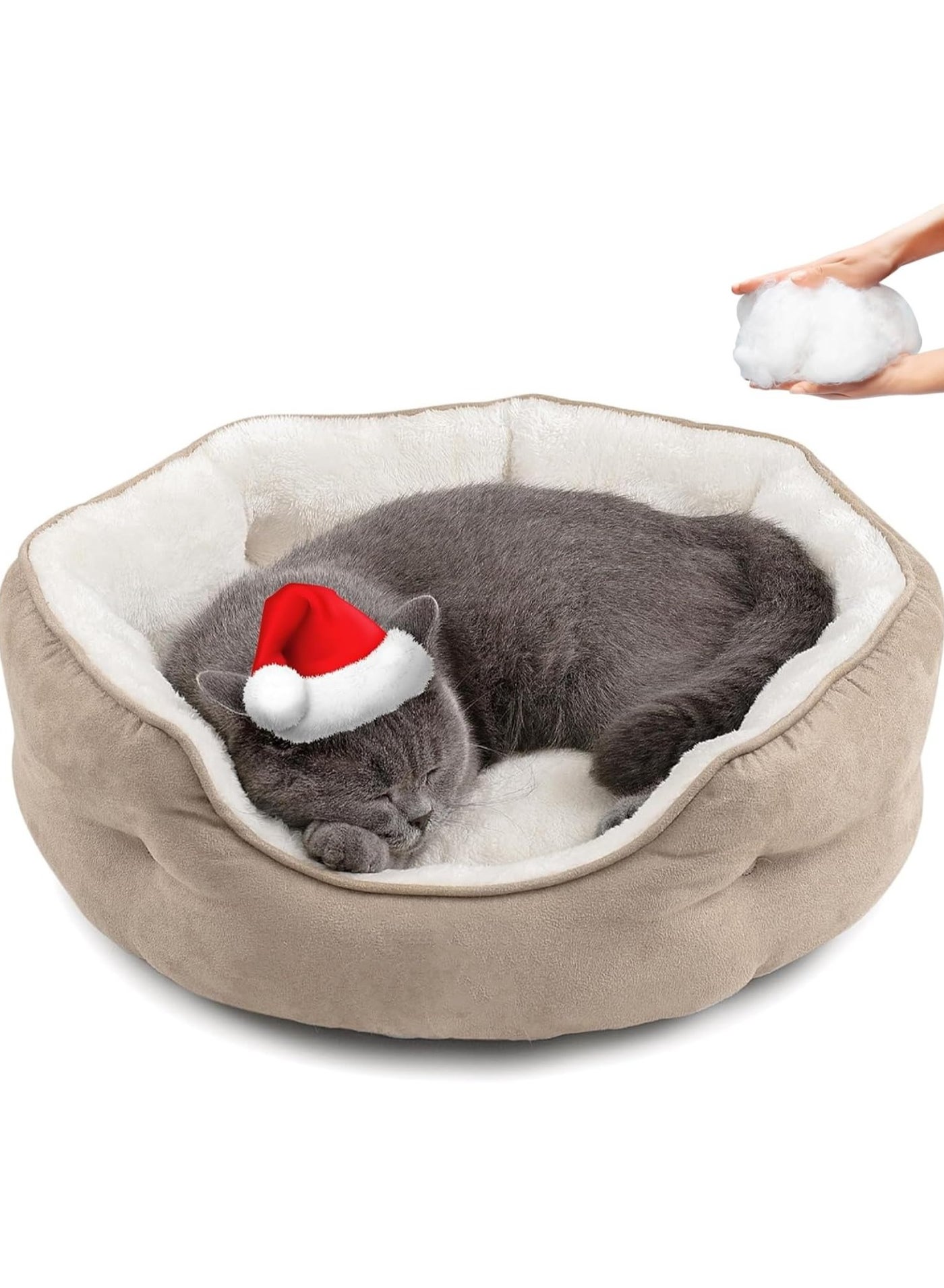 Extra Soft Cat Bed Large, Round Puppy Bed with Pillow for Joint & Muscle Support, Non-Skid Cat Sleeping Bed, Machine Washable Pet Bed