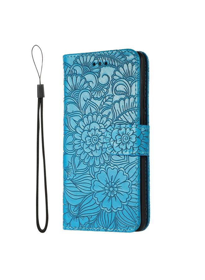 اس-توب جراب لهاتف Huawei P30 مصنوع من الجلد المنقوش بنقشة عباد الشمس مع حامل وفتحات للبطاقات ومحفظة وحبل تعليق - Image 2