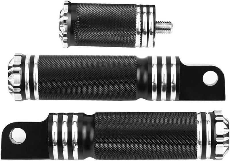 Motorcycle CNC Foot Pegs Shifter Pedals Footrest Pair Front and Rear, Black Aluminum Alloy Male Mount Style Footpeg Supports and Cuff Brackets, Stylish Durable Rider or Passenger (Black) - Image 1
