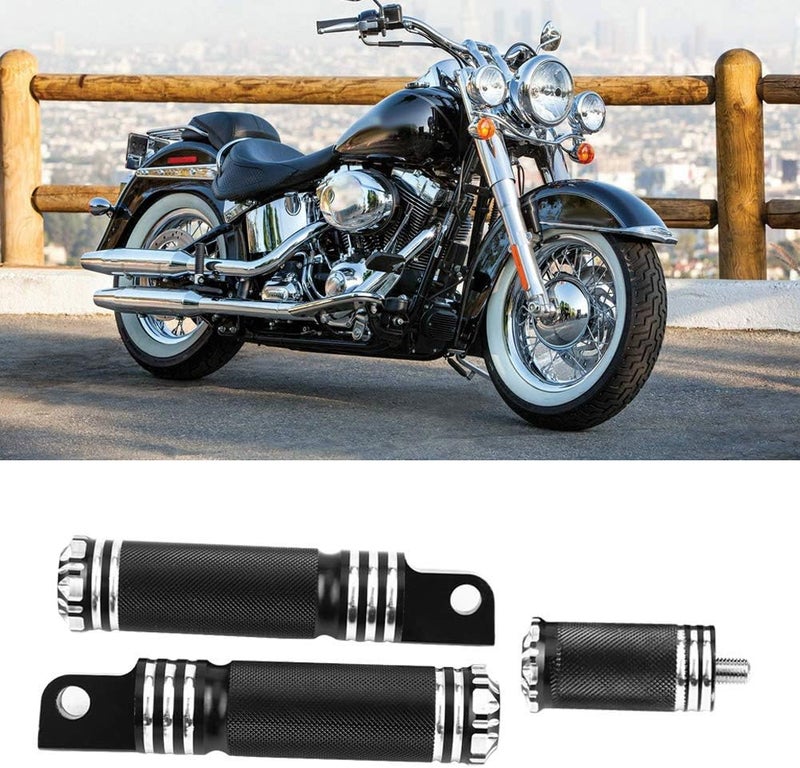 Motorcycle CNC Foot Pegs Shifter Pedals Footrest Pair Front and Rear, Black Aluminum Alloy Male Mount Style Footpeg Supports and Cuff Brackets, Stylish Durable Rider or Passenger (Black) - Image 4