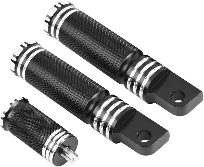 Motorcycle CNC Foot Pegs Shifter Pedals Footrest Pair Front and Rear, Black Aluminum Alloy Male Mount Style Footpeg Supports and Cuff Brackets, Stylish Durable Rider or Passenger (Black) - Image 2