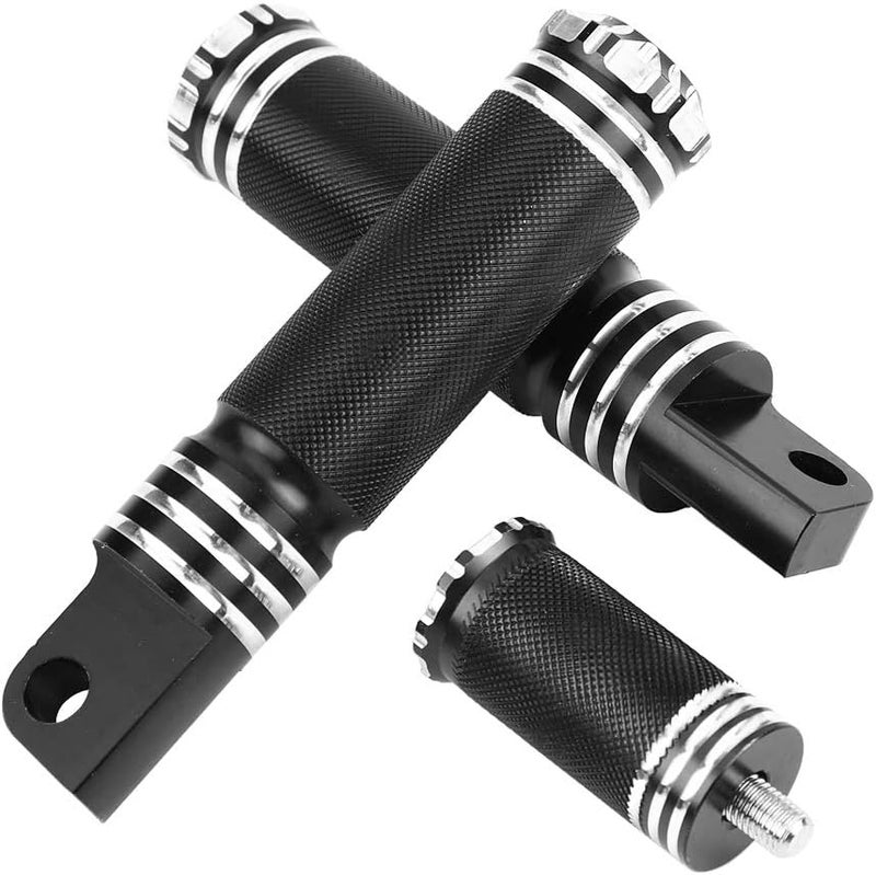 Motorcycle CNC Foot Pegs Shifter Pedals Footrest Pair Front and Rear, Black Aluminum Alloy Male Mount Style Footpeg Supports and Cuff Brackets, Stylish Durable Rider or Passenger (Black) - Image 3