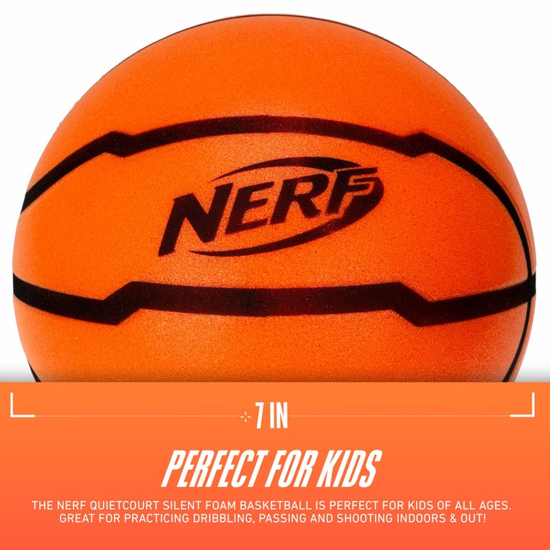 Nerf Quietcourt Silent Foam Mini Basketball - Quiet Ball for Indoor Dribbling Practice + Drills - 7" Inch Mini Kids + Youth Basketball - Never Goes Flat Foam Construction - Image 2