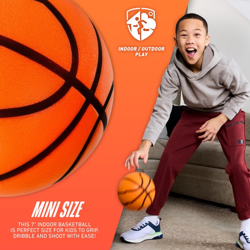 Nerf Quietcourt Silent Foam Mini Basketball - Quiet Ball for Indoor Dribbling Practice + Drills - 7" Inch Mini Kids + Youth Basketball - Never Goes Flat Foam Construction - Image 4