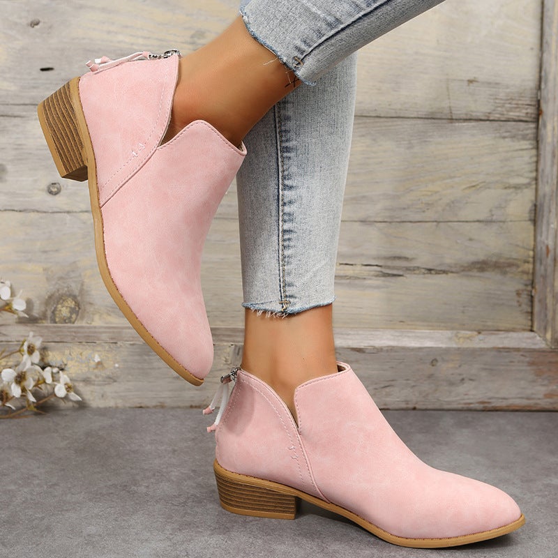 British Style Short Boots Pointed Martin Boots 2024 Plus Size Thick Heel Zipper Shoes Manufacturers - Image 3