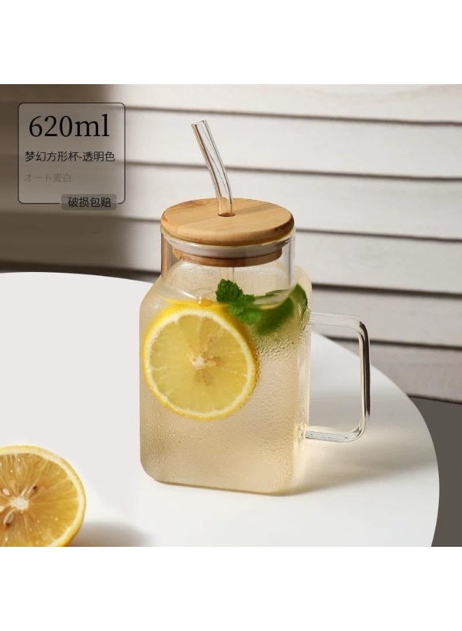 600ml Glass Cup with Wooden Lid and Glass Straw – Modern Design for Cold Drinks and Juices - Image 5