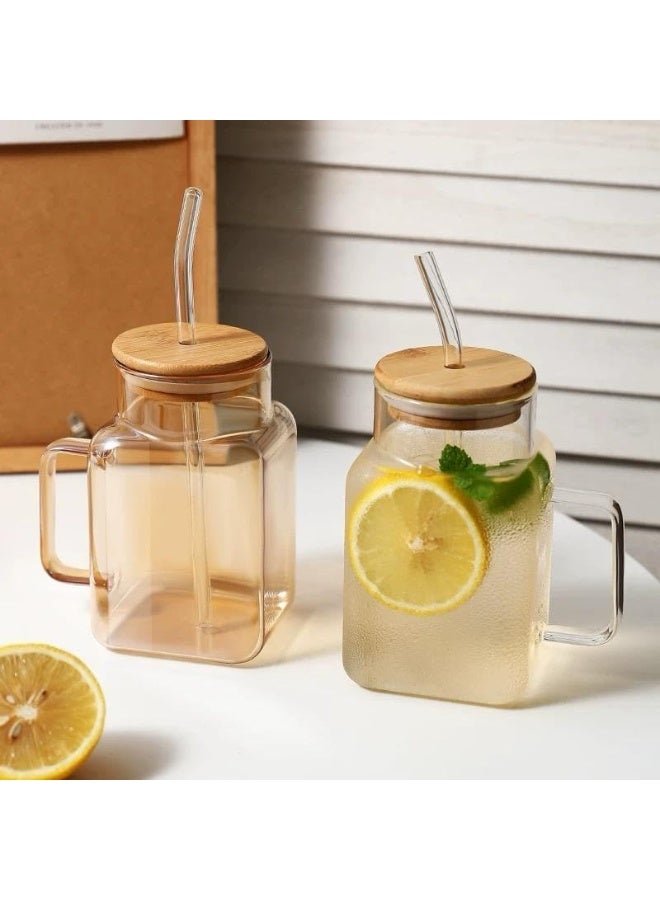 600ml Glass Cup with Wooden Lid and Glass Straw – Modern Design for Cold Drinks and Juices - Image 3