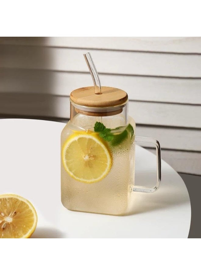 600ml Glass Cup with Wooden Lid and Glass Straw – Modern Design for Cold Drinks and Juices - Image 2