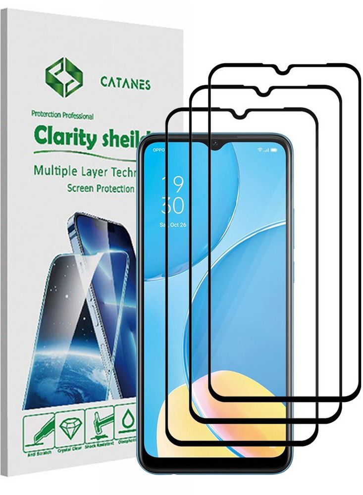 CATANES 3 Pack For Oppo A15s Screen Protector Tempered Glass Full Glue Back - Image 1