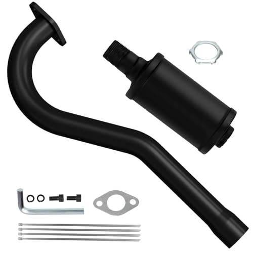 CILOYU Central Long Mini Bike Exhaust Header Pipe with Muffler Kit Compatible with GMB100 Coleman CT100U 79cc 3HP Engine 154F 30HP Predator 98cc GPS Rascal 98 Lite Minibike Parts Black - Image 1
