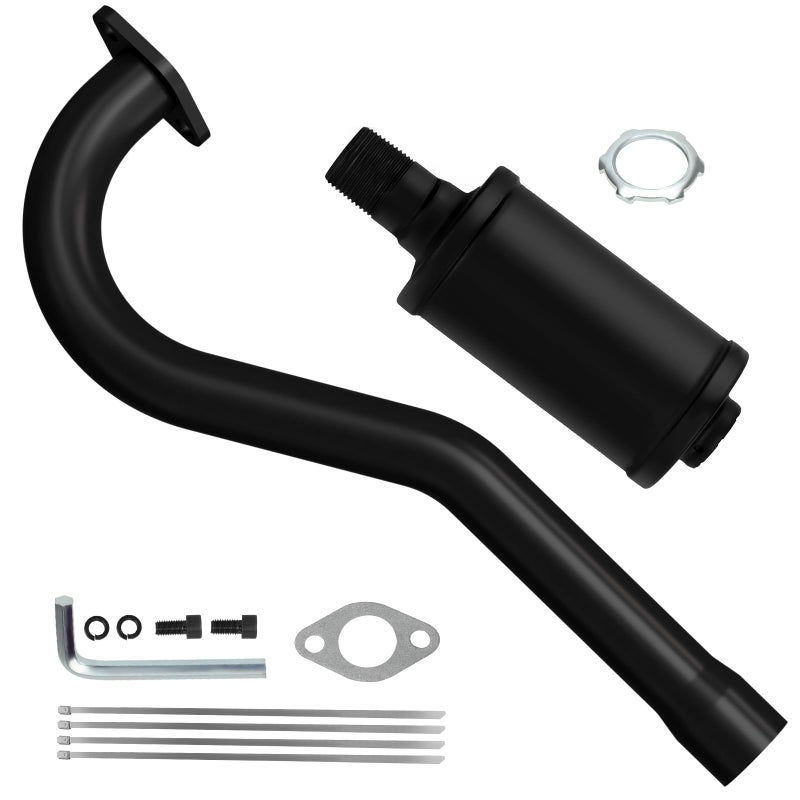 CILOYU Central Long Mini Bike Exhaust Header Pipe with Muffler Kit Compatible with GMB100 Coleman CT100U 79cc 3HP Engine 154F 30HP Predator 98cc GPS Rascal 98 Lite Minibike Parts Black - Image 2