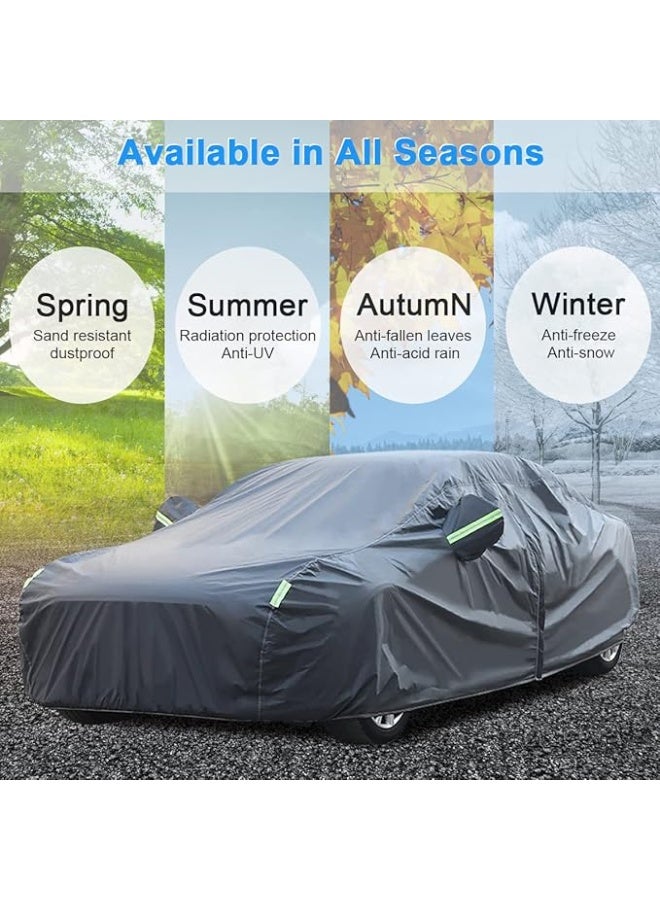 Waterproof Car Cover with Reflective Safety Strips, Universal Fit for Mid-Size Sedan, Full Exterior Protection Against Rain, Dust and UV Rays - Image 3