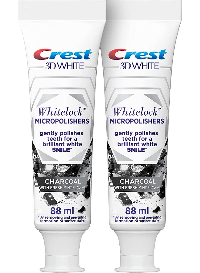 Crest 3D White, Whitelock Micropolishers Toothpaste with Charcoal, Peppermint Flavor, 88 ml​ Dual Pack, - Image 1