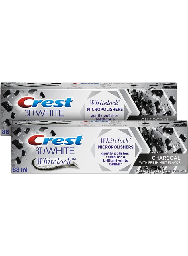 Crest 3D White, Whitelock Micropolishers Toothpaste with Charcoal, Peppermint Flavor, 88 ml​ Dual Pack, - Image 2