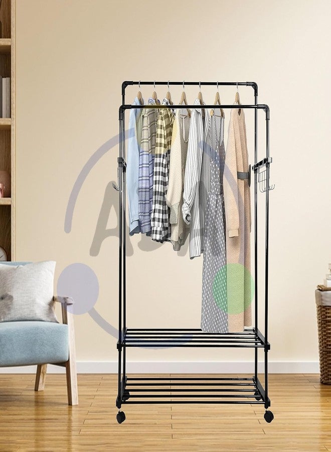 ADA ® Premium High Density Metal Dual Layer Drizzle Garment Rack, 2-Tier Clothes Rail with 10 Side Hooks - Black (84 x 30 x 155cm) - Image 2