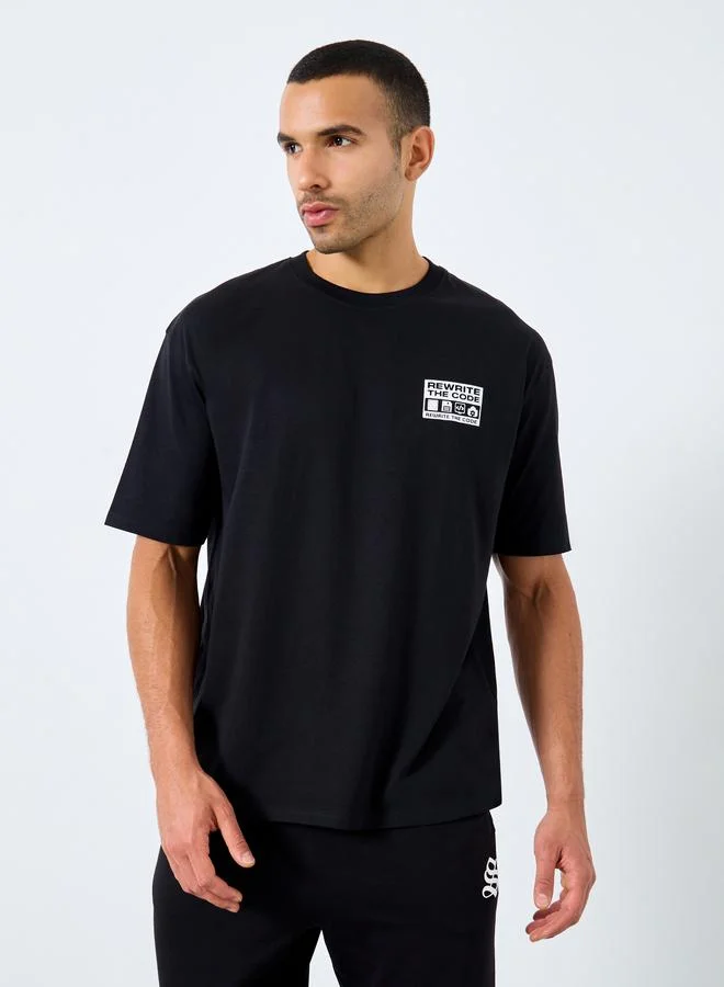 Styli Styli Men Black Oversized Graphic Print Jersey T-Shirt