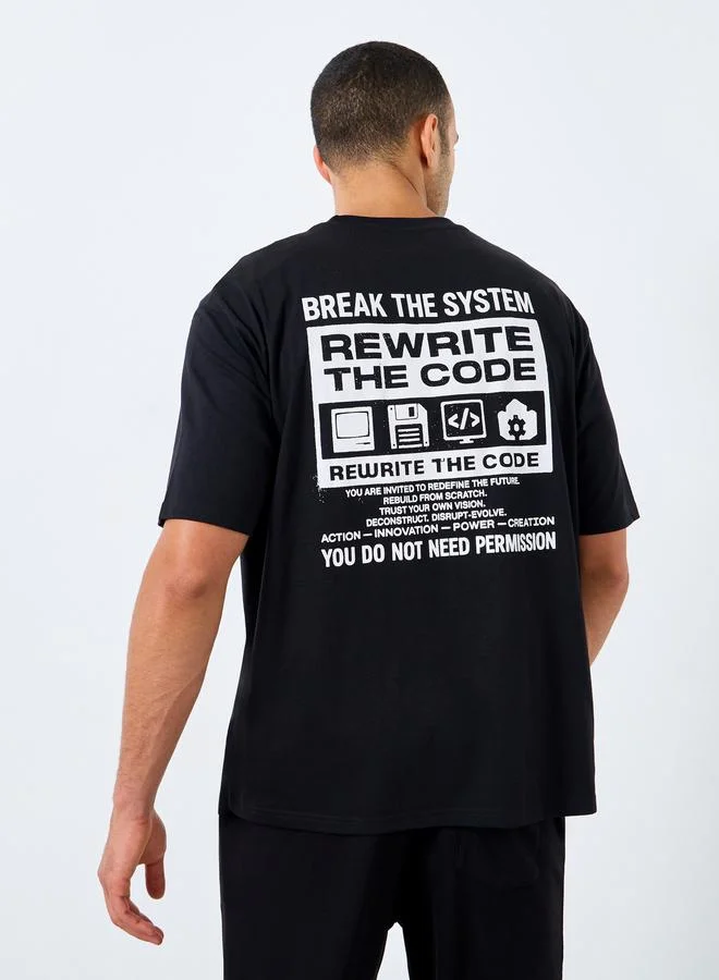 Styli Styli Men Black Oversized Graphic Print Jersey T-Shirt